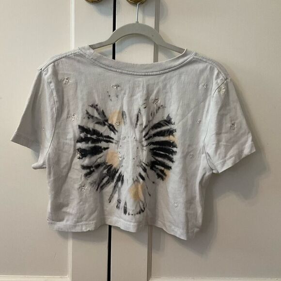 BDG Tie Dye Cropped T-Shirt with Embroidered Flowers- L - Picture 2 of 7